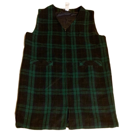 VINTAGE 1990'S SAG HARBOR BLUE & GREEN PLAID WOOL BLEND JUMPER DRESS (14) - Picture 8 of 12